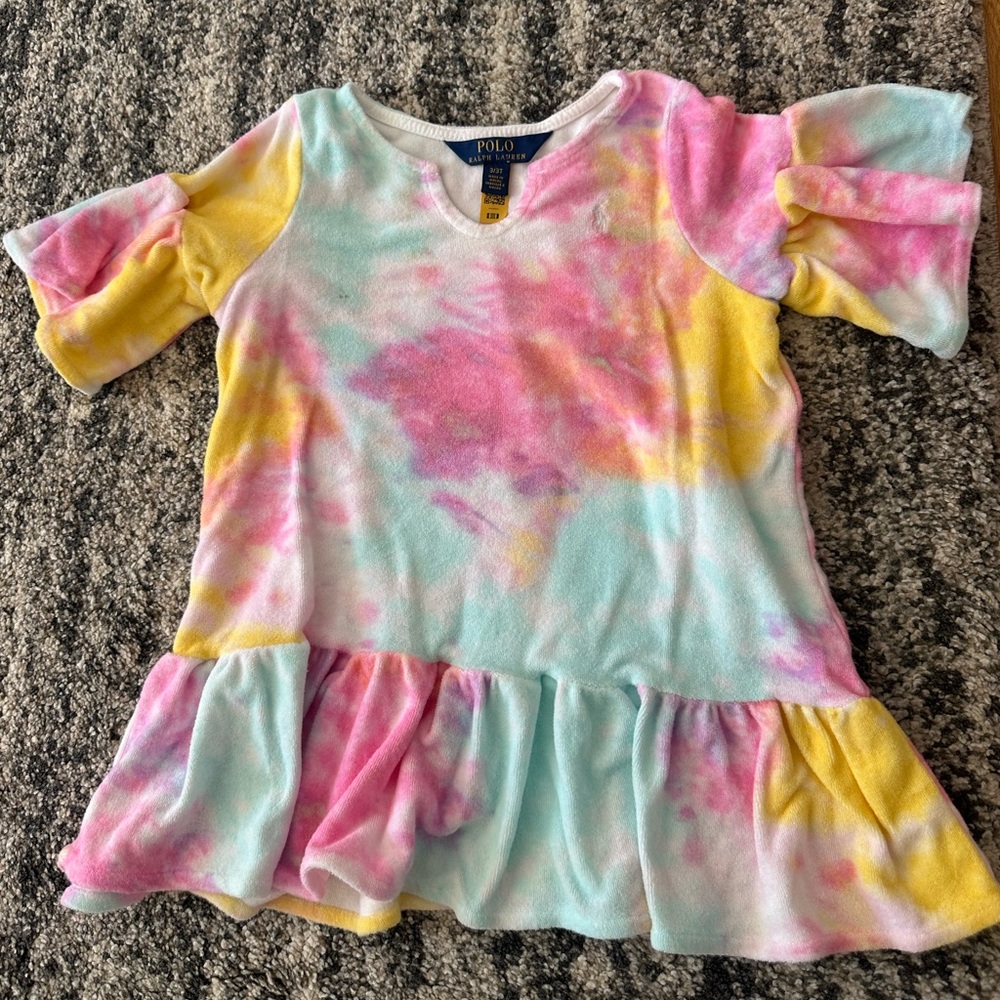 Polo by Ralph Lauren Kids Tie-Dye Ruffle towel dress coverup beach pool 3T